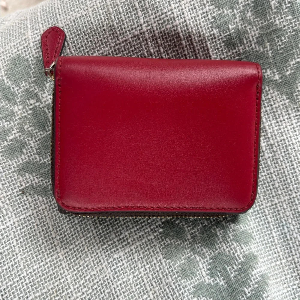 Coach Signature Compact Zip Wallet in Brown and Red